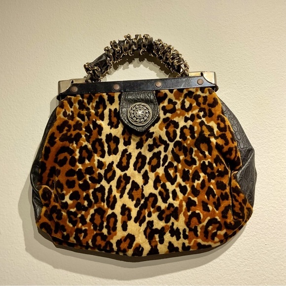 Vintage Nine West Purse Clutch Leopard Print Handle With Chain. Clean Inside - Picture 2 of 10